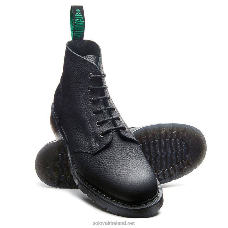 Men Solovair Black Greasy Grain 6 Eye Astronaut Boot 2N2B817
