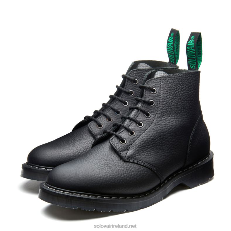 Men Solovair Black Greasy Grain 6 Eye Astronaut Boot 2N2B817
