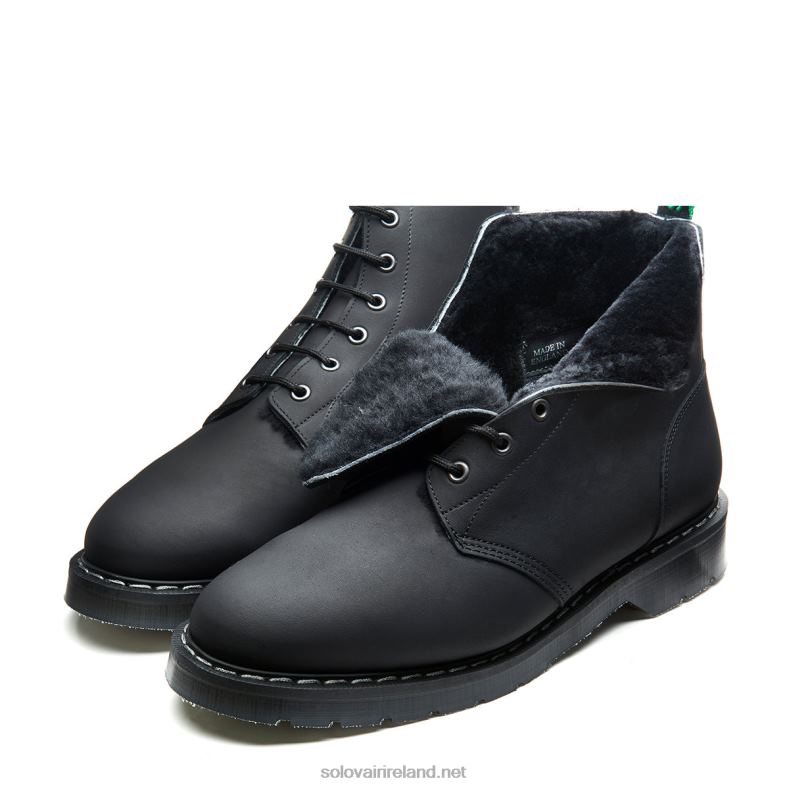 Men Solovair Black Greasy Shearling Lined 6 Eye Astronaut Boot 2N2B813