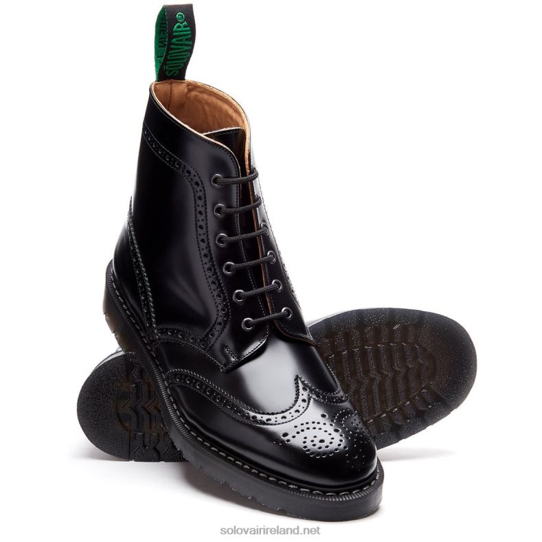 Men Solovair Black Hi-Shine 6 Eye Brogue Boot 2N2B820