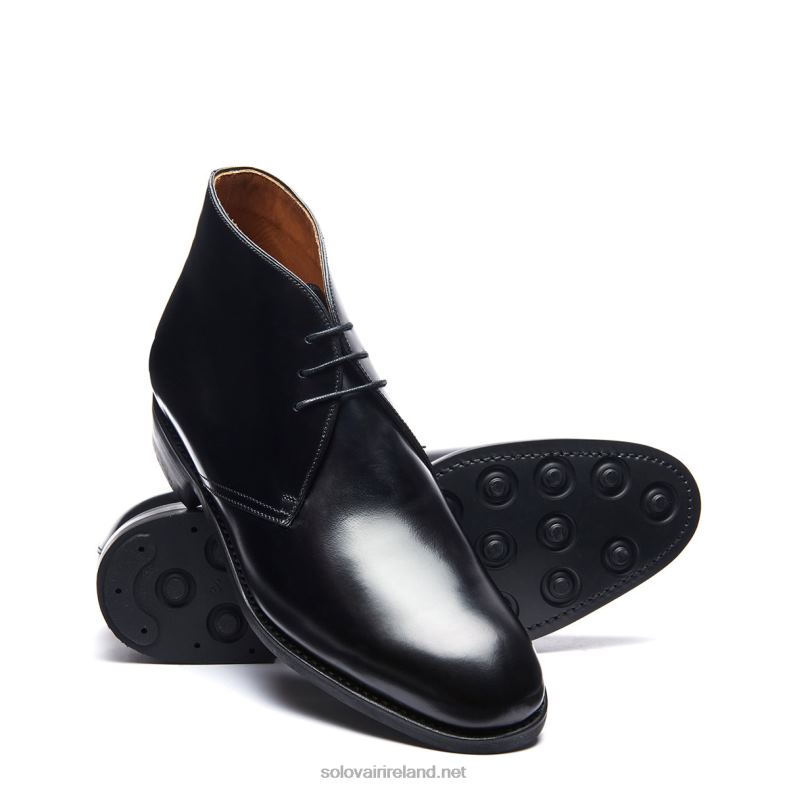 Men Solovair Black Hi-Shine 3 Eye Chukka Boot 2N2B838