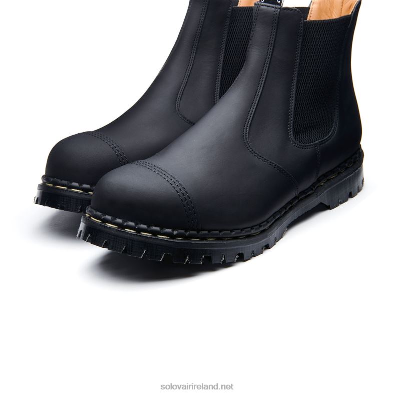Men Solovair Black Greasy Steel Toe Capped Dealer Boot 2N2B846