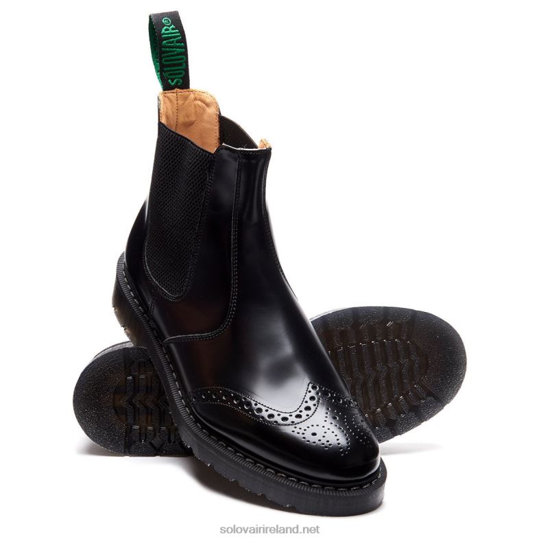 Men Solovair Black Hi-Shine Dealer Brogue Boot 2N2B850