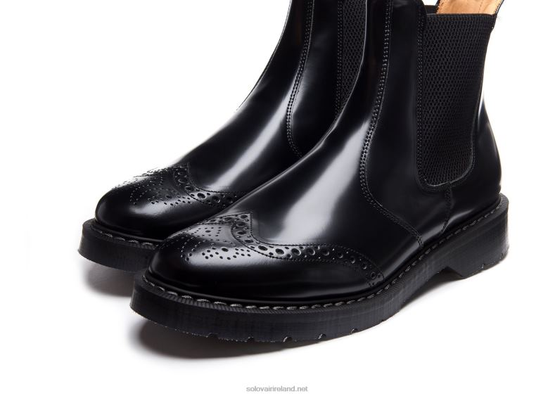 Men Solovair Black Hi-Shine Dealer Brogue Boot 2N2B850
