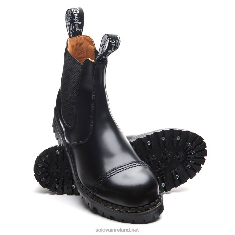 Men Solovair Black Hi-Shine Steel Toe Capped Dealer Boot 2N2B847