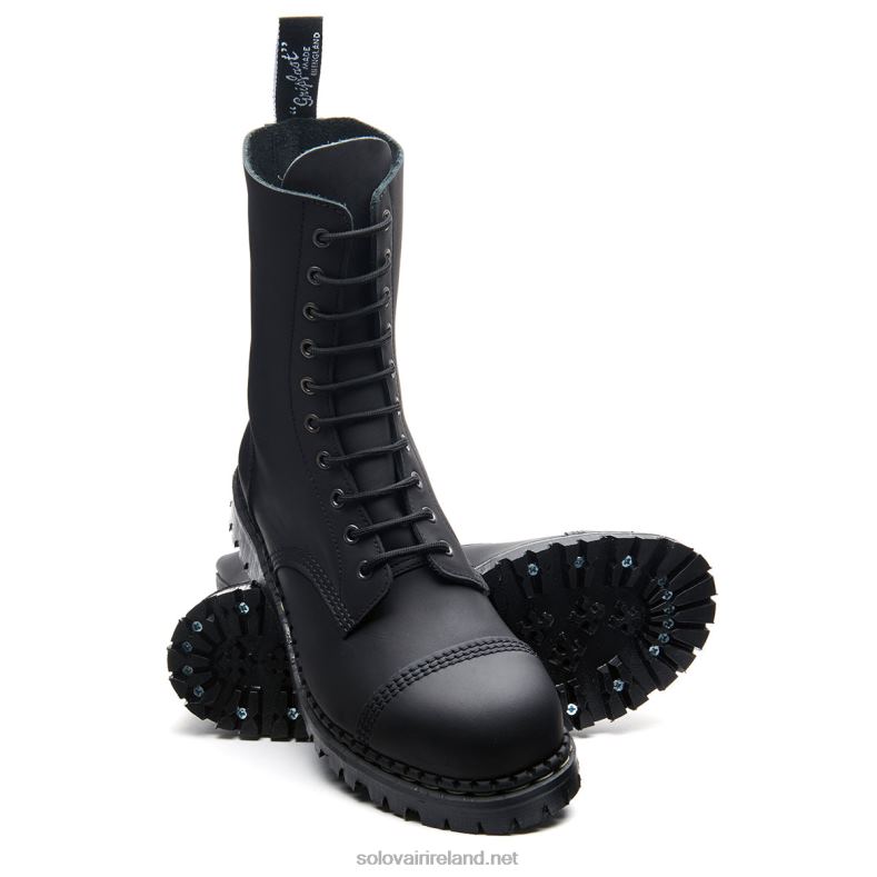 Men Solovair Black Greasy 10 Eye Steel Toe Capped Derby Boot 2N2B876