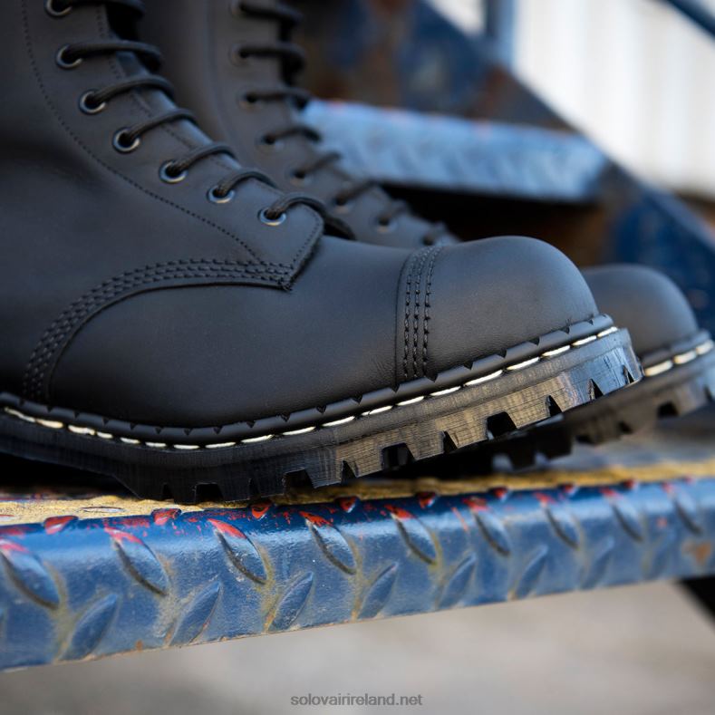 Men Solovair Black Greasy 10 Eye Steel Toe Capped Derby Boot 2N2B876