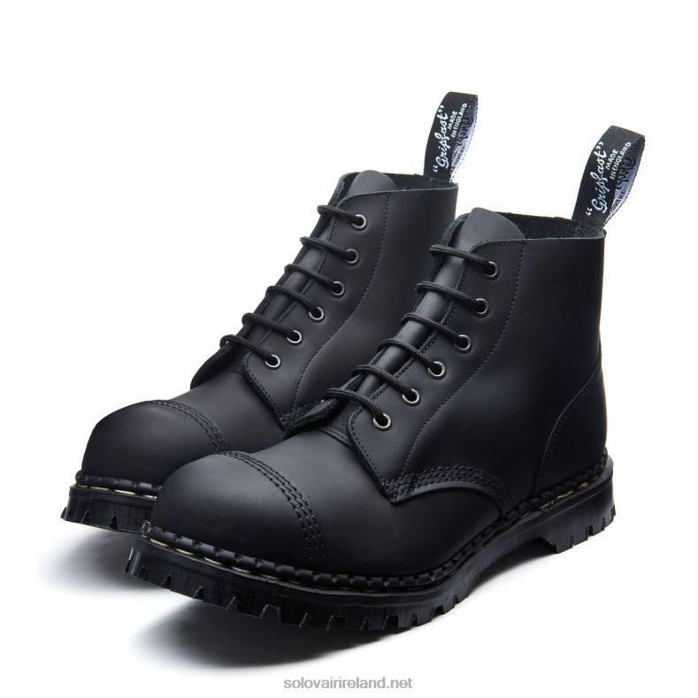 Men Solovair Black Greasy 6 Eye Steel Toe Capped Derby Boot 2N2B883