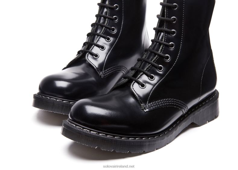 Men Solovair Black Hi-Shine 11 Eye Derby Boot 2N2B860