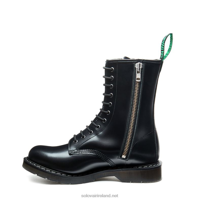 Men Solovair Black Hi-Shine 11 Eye Zip Derby Boot 2N2B8122
