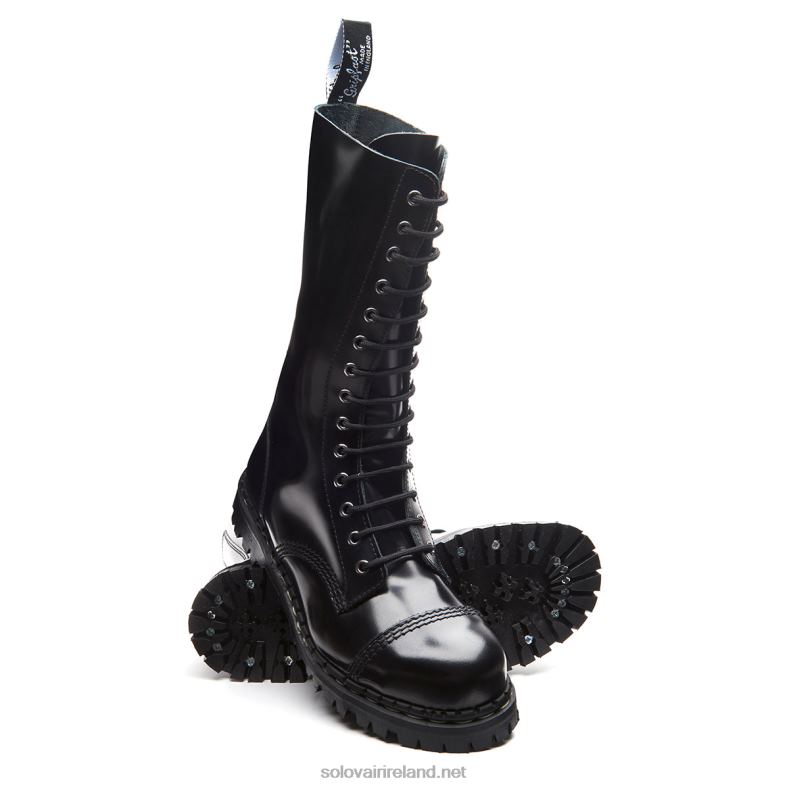 Men Solovair Black Hi-Shine 14 Eye Steel Toe Capped Derby Boot 2N2B874