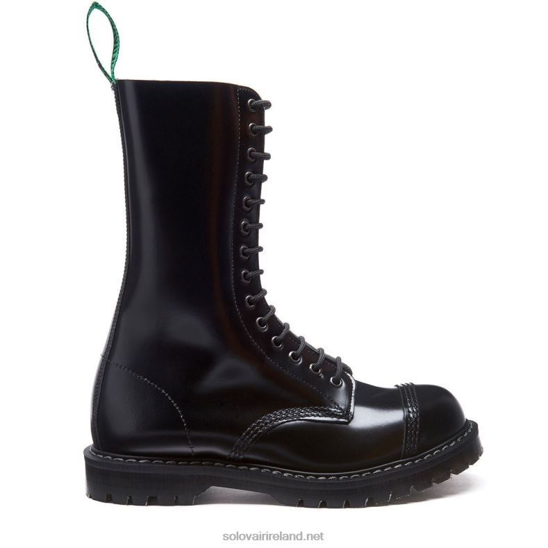 Men Solovair Black Hi-Shine 14 Eye Steel Toe Derby Boot 2N2B8131