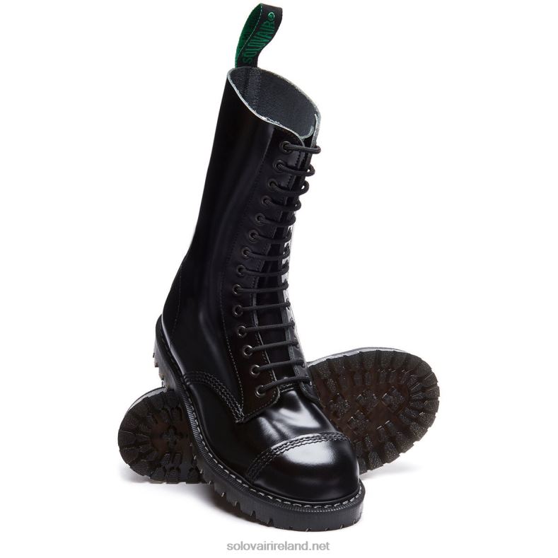 Men Solovair Black Hi-Shine 14 Eye Steel Toe Derby Boot 2N2B8131