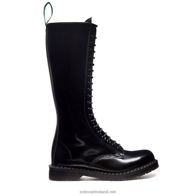 Men Solovair Black Hi-Shine 20 Eye Zip Derby Boot 2N2B871