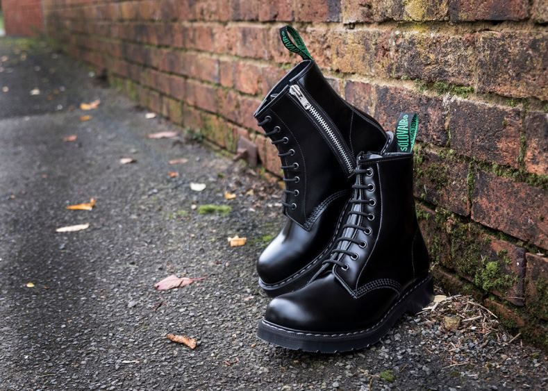 Men Solovair Black Hi-Shine 8 Eye Zip Derby Boot 2N2B872