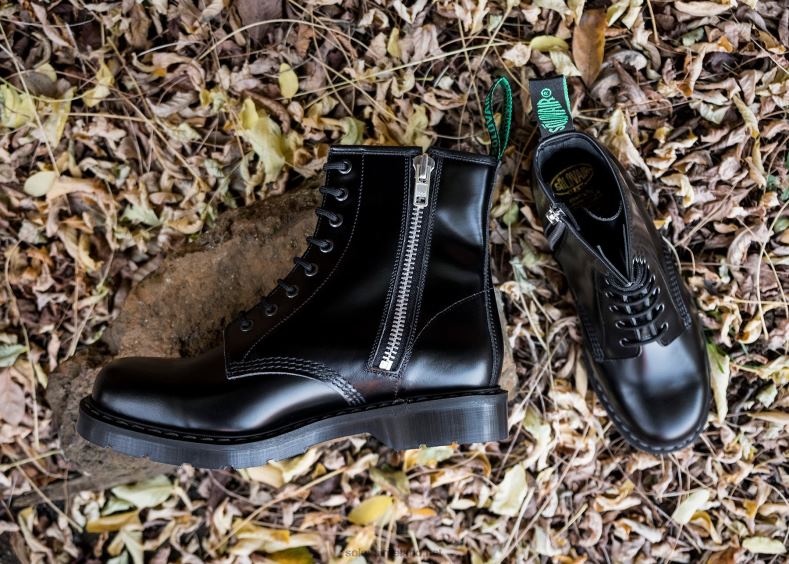 Men Solovair Black Hi-Shine 8 Eye Zip Derby Boot 2N2B872