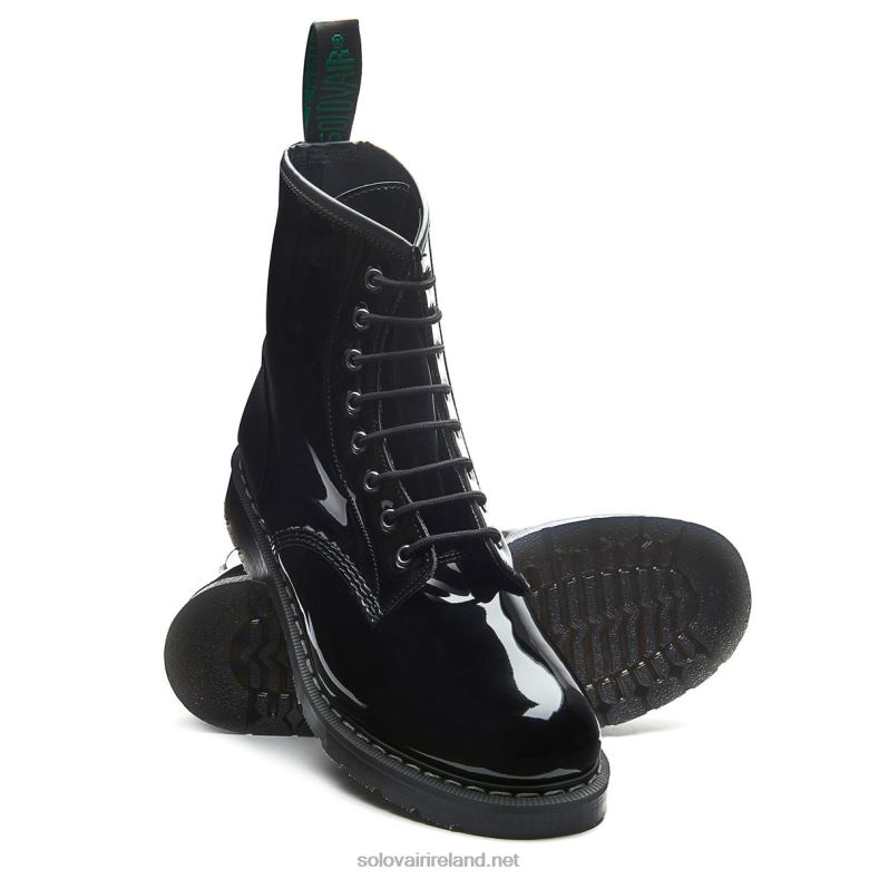Men Solovair Black Patent Vegan 8 Eye Derby Boot 2N2B899