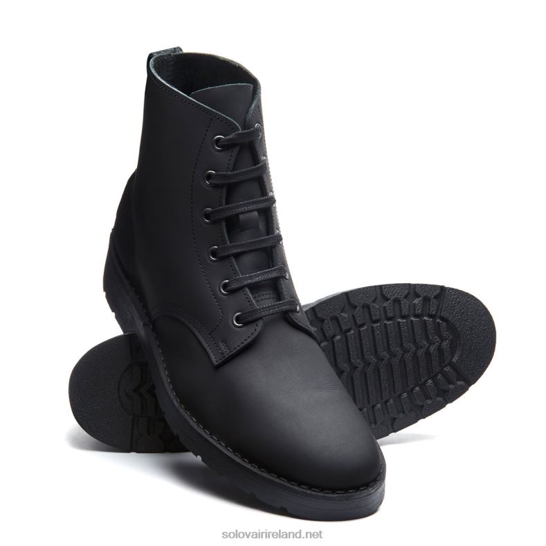 Men Solovair Black Waxy 6 Eye Derby Boot 2N2B888