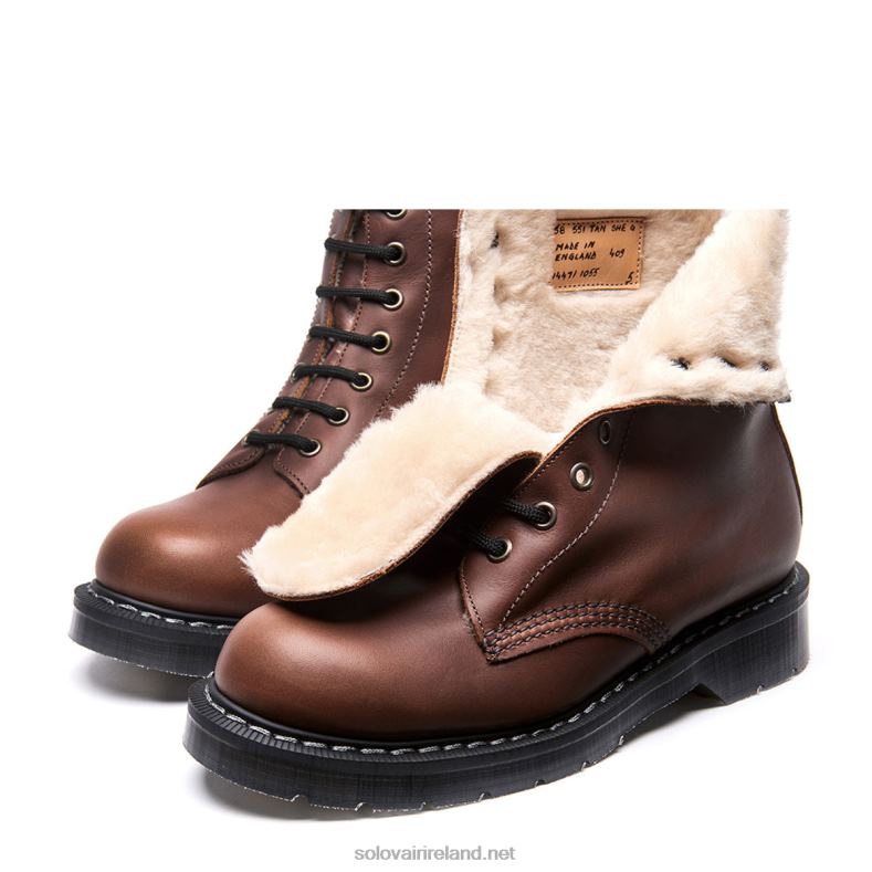 Men Solovair Brown Greasy Shearling Lined 8 Eye Derby Boot 2N2B879