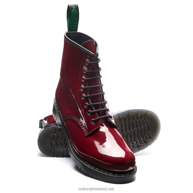 Men Solovair Cherry Red Patent Vegan 8 Eye Derby Boot 2N2B897