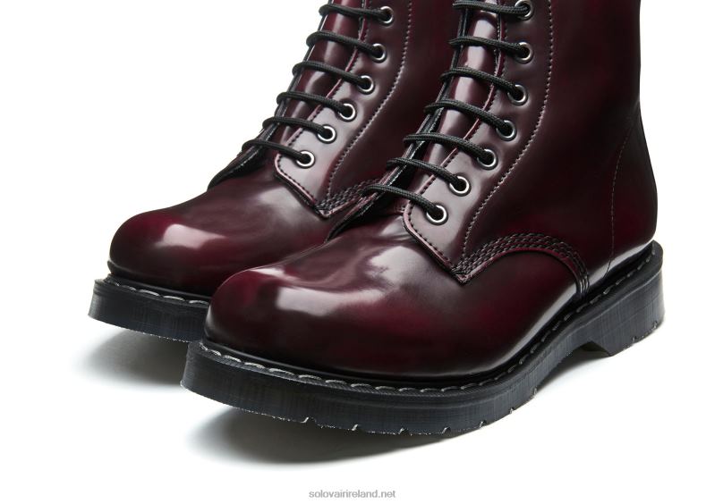 Men Solovair Cherry Red Rub-Off Vegan 8 Eye Derby Boot 2N2B8102