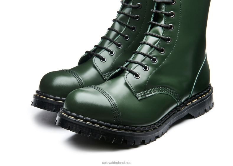 Men Solovair Green Hi Shine 10 Eye Steel Toe Capped Derby Boot 2N2B8116