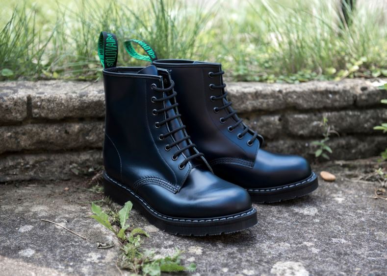 Men Solovair Navy Hi-Shine 8 Eye Derby Boot 2N2B894