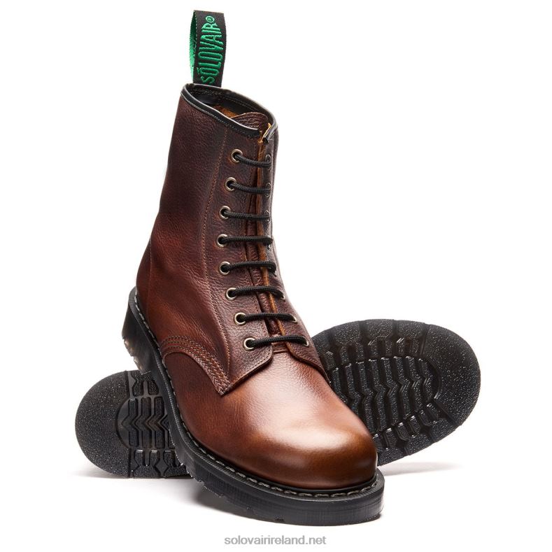 Men Solovair Nut Brown Grain 8 Eye Derby Boot 2N2B863