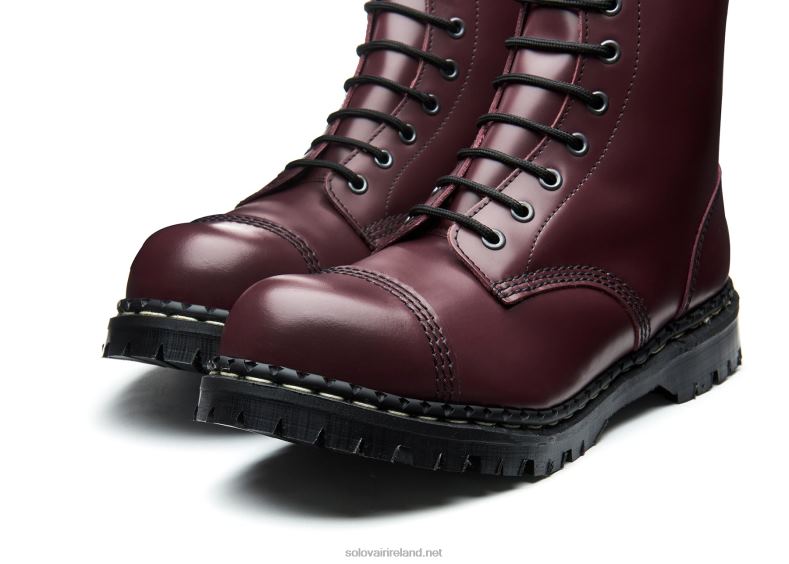 Men Solovair Oxblood Hi-Shine 10 Eye Steel Toe Capped Derby Boot 2N2B8118