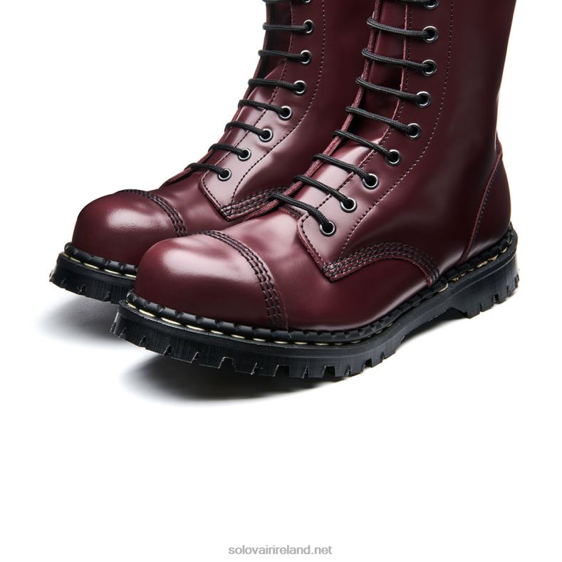 Men Solovair Oxblood Hi-Shine 14 Eye Steel Toe Capped Derby Boot 2N2B8129