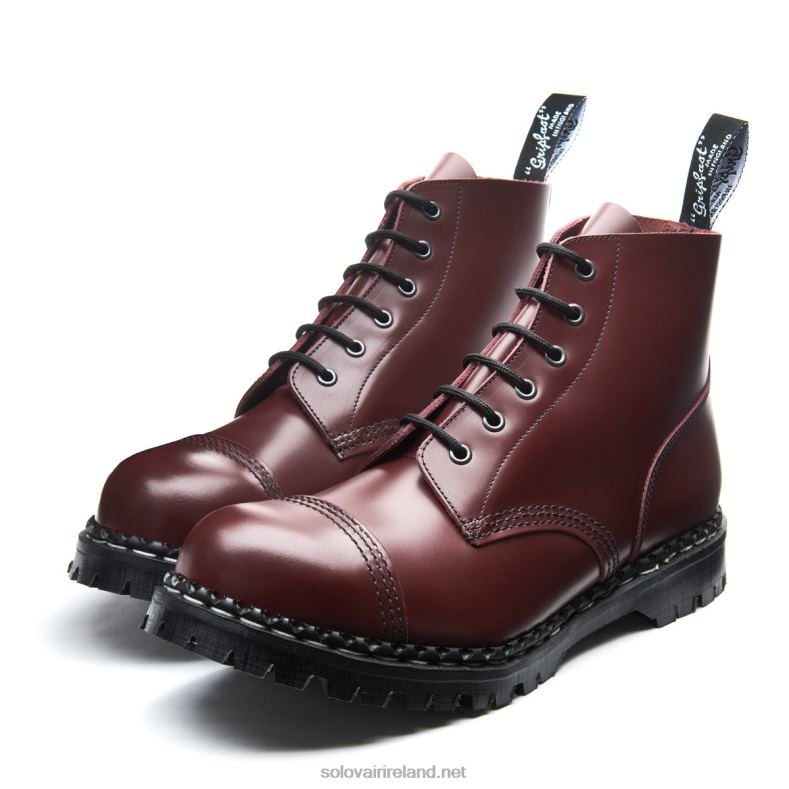 Men Solovair Oxblood Hi-Shine 6 Eye Steel Toe Capped Derby Boot 2N2B881