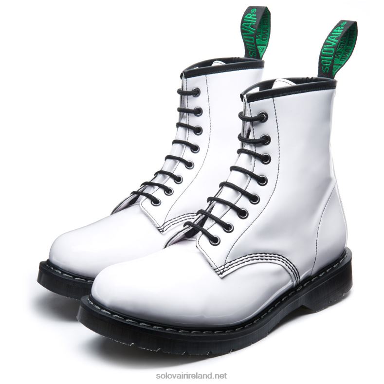Men Solovair White Patent Vegan 8 Eye Derby Boot 2N2B898