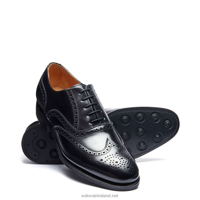 Men Solovair Black Hi-Shine 5 Eye Oxford Brogue Shoe 2N2B8174