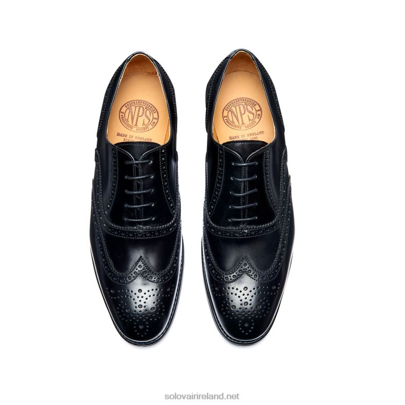 Men Solovair Black Hi-Shine 5 Eye Oxford Brogue Shoe 2N2B8174