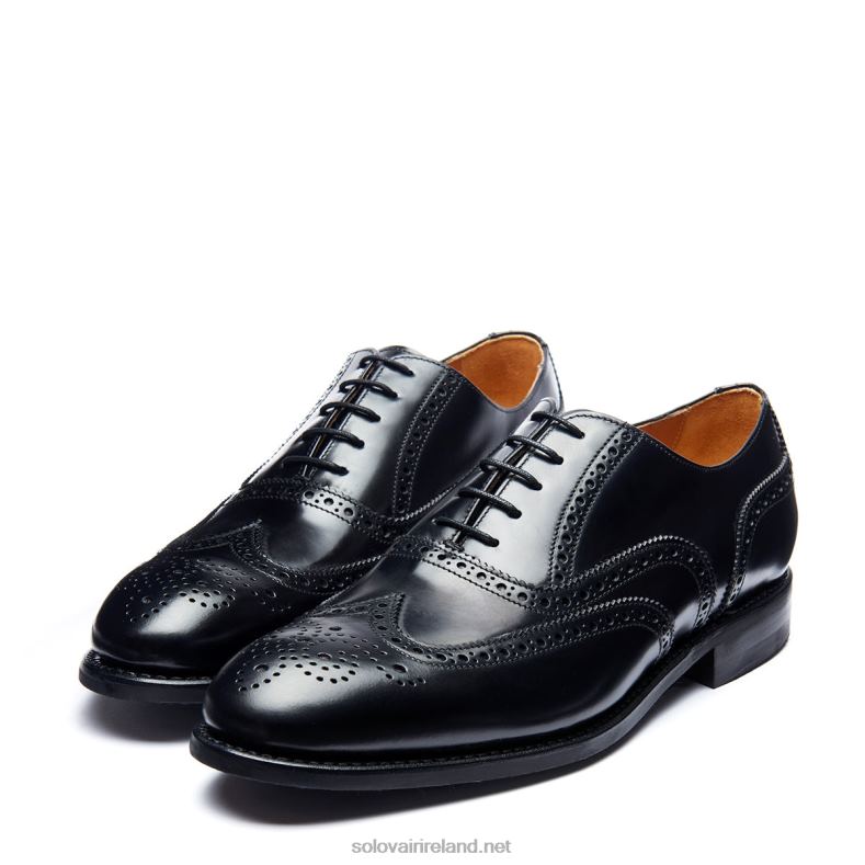 Men Solovair Black Hi-Shine 5 Eye Oxford Brogue Shoe 2N2B8174