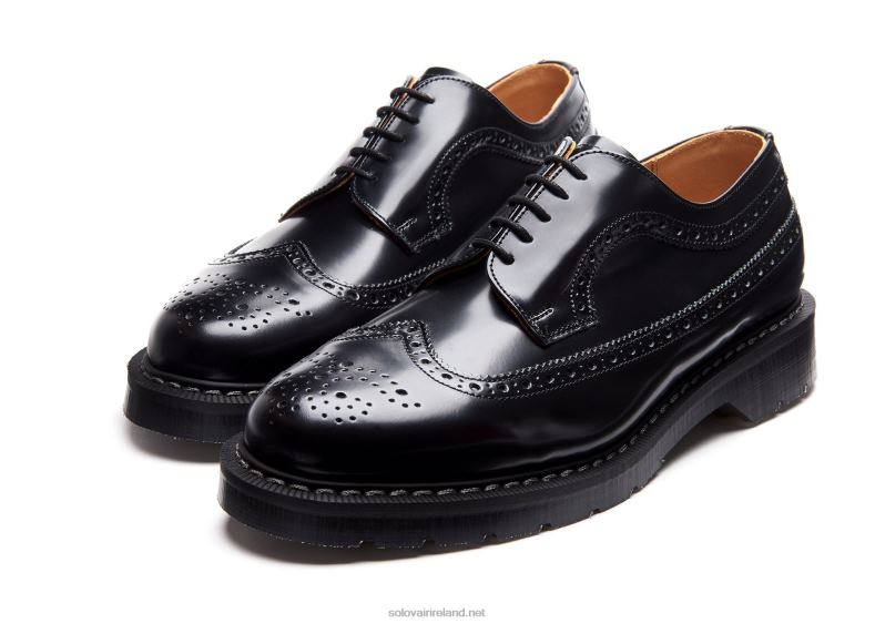 Men Solovair Black Hi-Shine American Brogue Shoe 2N2B8161
