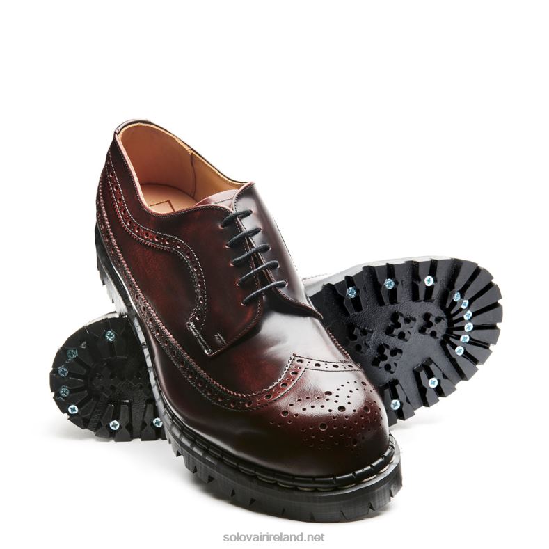 Men Solovair Burgundy Rub-Off Steel Toe American Brogue Shoe 2N2B8163