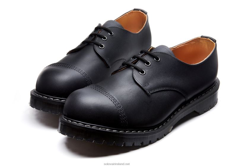 Men Solovair Black Greasy Steel Toe Gibson Shoe 2N2B8185