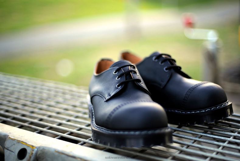 Men Solovair Black Greasy Steel Toe Gibson Shoe 2N2B8185