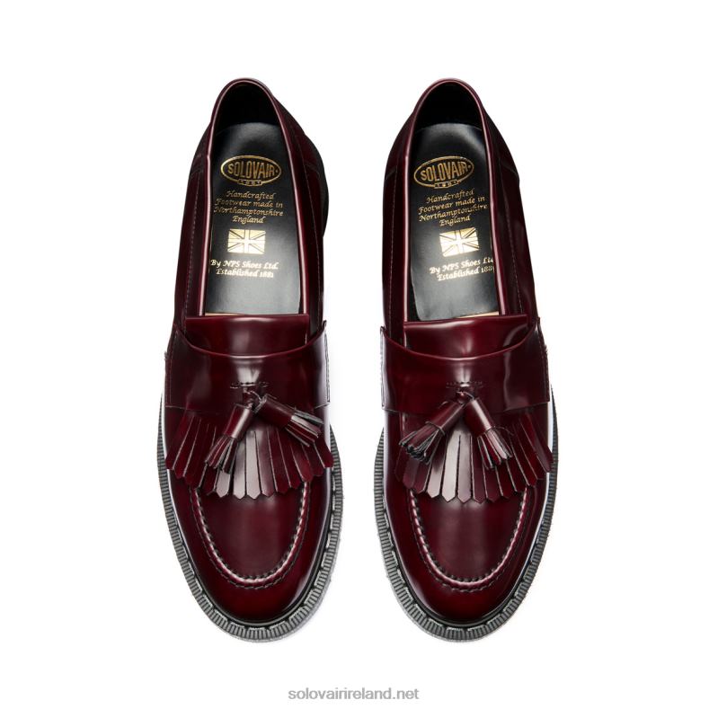 Men Solovair Cherry Red Rub-Off Vegan Tassel Loafer 2N2B8205
