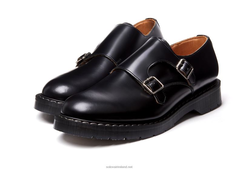 Men Solovair Black Hi-Shine Double Buckle Monk Shoe 2N2B8215