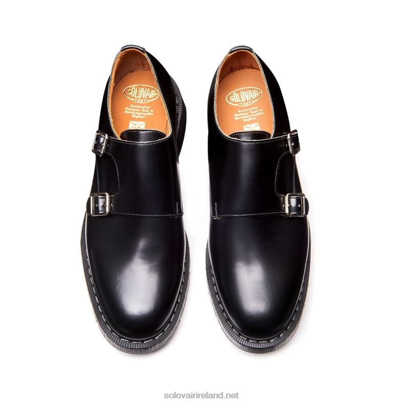 Men Solovair Black Hi-Shine Double Buckle Monk Shoe 2N2B8215