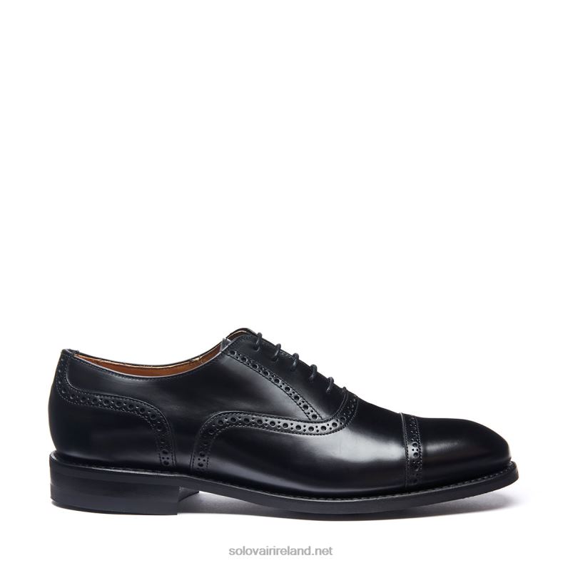 Men Solovair Black Hi-Shine 5 Eye Oxford Semi-Brogue Shoe 2N2B8222