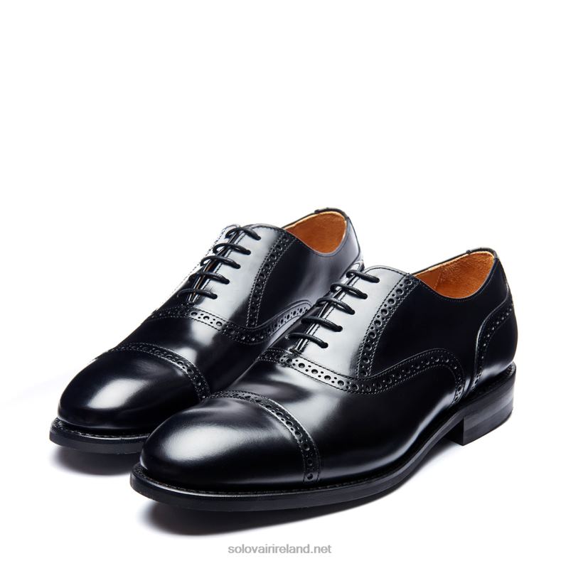 Men Solovair Black Hi-Shine 5 Eye Oxford Semi-Brogue Shoe 2N2B8222
