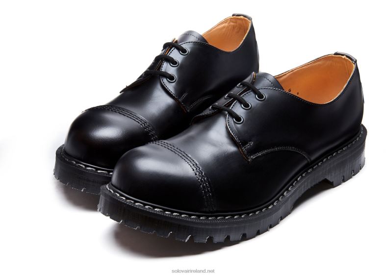 Men Solovair Black Hi-Shine Steel Toe Gibson Shoe 2N2B8224