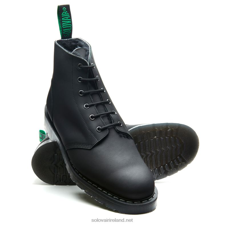 Women Solovair Black Greasy Shearling Lined 6 Eye Astronaut Boot 2N2B8243
