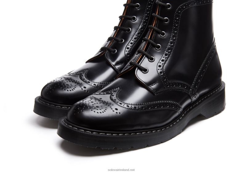 Women Solovair Black Hi-Shine 6 Eye Brogue Boot 2N2B8250