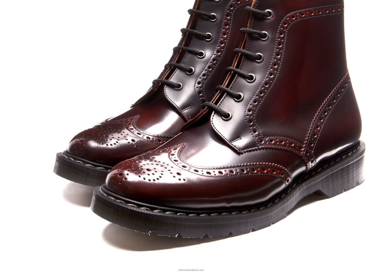 Women Solovair Burgundy Rub-Off 6 Eye Brogue Boot 2N2B8249