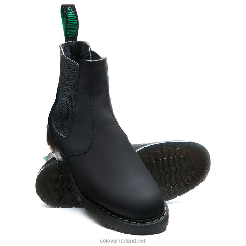 Women Solovair Black Greasy Shearling Lined Dealer Boot 2N2B8270