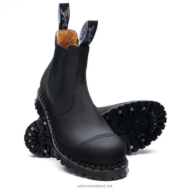 Women Solovair Black Greasy Steel Toe Capped Dealer Boot 2N2B8266